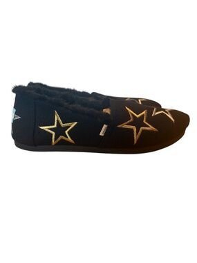 TOMS Star Faux Fur Lined Slippers Black Gold CloudBound Women’s 8.5 Cozy